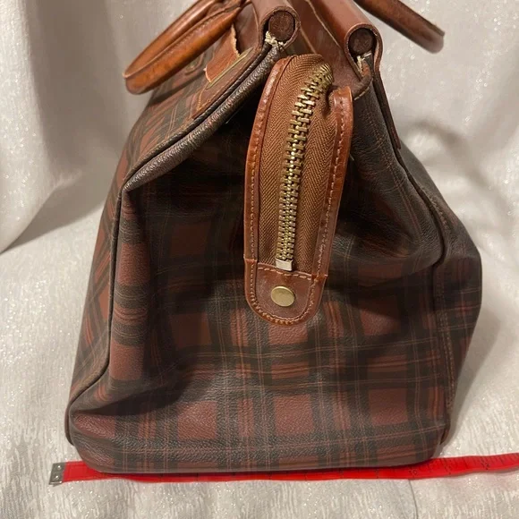 Vintage Polo Ralph Lauren Tartan Plaid Brown and Black Weekend Travel Bag - Picture 4 of 11